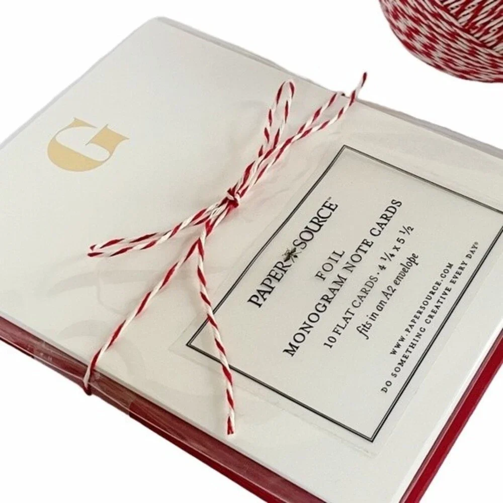 Monogram Notecard Set Gold Foil Print “G” White Card With Red Envelopes Set/10